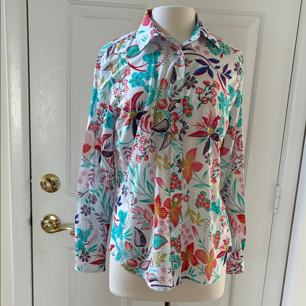 EUC Talbots floral lightweight cotton button down shirt